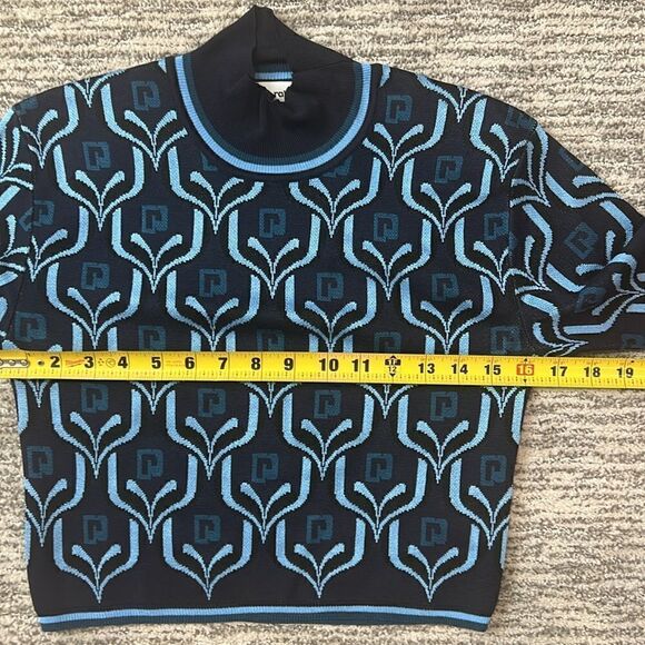 New PACO RABANNE Cropped Turtleneck Knit Top in Blue Jacquard Logo Large - Picture 11 of 16